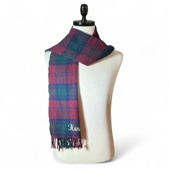 !M?ERFECT Accessories - Harvard Tartan Plaid Lambswool Scarf Embroidered Initials Made in Scotland